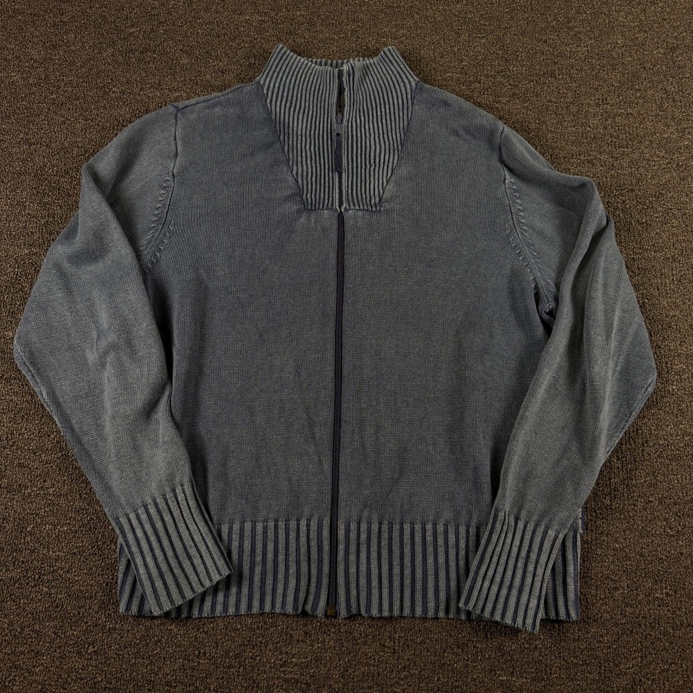 Woolrich Sweater Womens XL Full Zip Cardigan Indigo Blue Mock Neck EUC